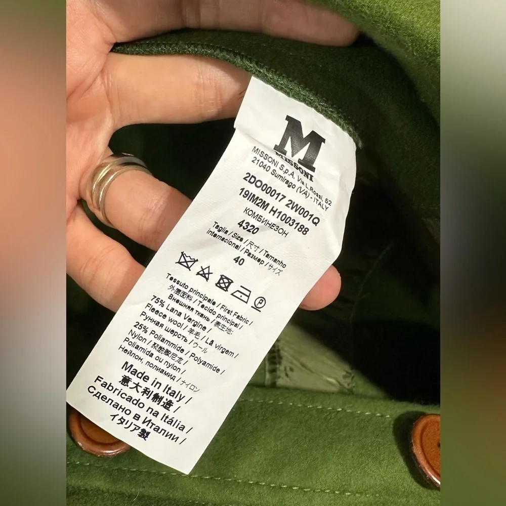 NWT M Missoni Fleeced Wool Blend Green Long Sleeve Jumpsuit IT 40 (US 4) - Picture 13 of 14